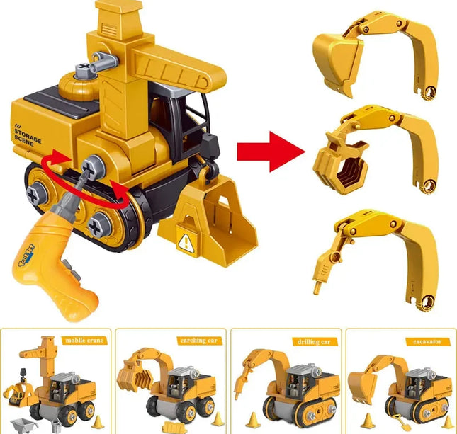 Kids Engineering Vehicle & Electric Drill Set – Educational Assembly Tool Toy with Nuts for Boys Building & Gift