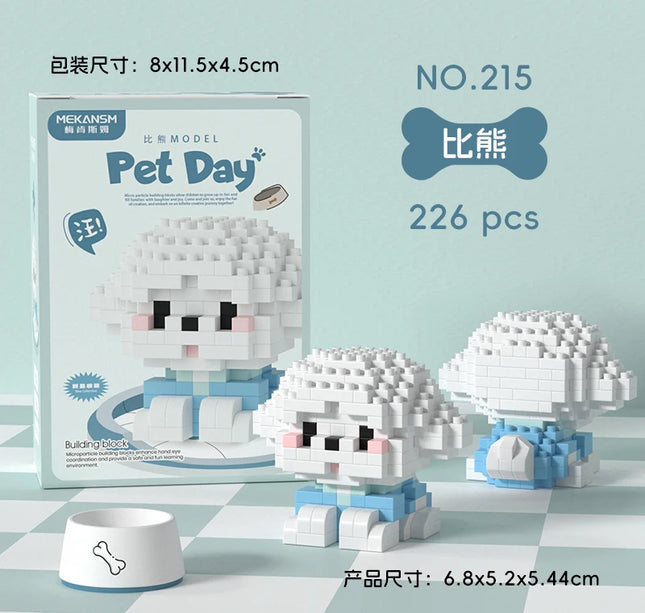 HUIQIBAO MINI Cute Pet Dog Cat Micro Building Block Model Set Kids City Cartoon Animal Diamond Bricks Educational Toys for Adult