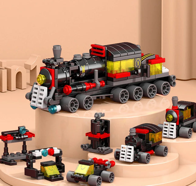 NEW DIY 6in1 Train Track Robot Helicopter Vehicle Building Blocks Kit Girls Bricks Movie Model Kids Toy
