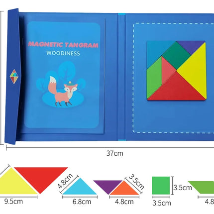 Wooden Magnetic Tangram Puzzle – Educational Montessori Book Toy for Children