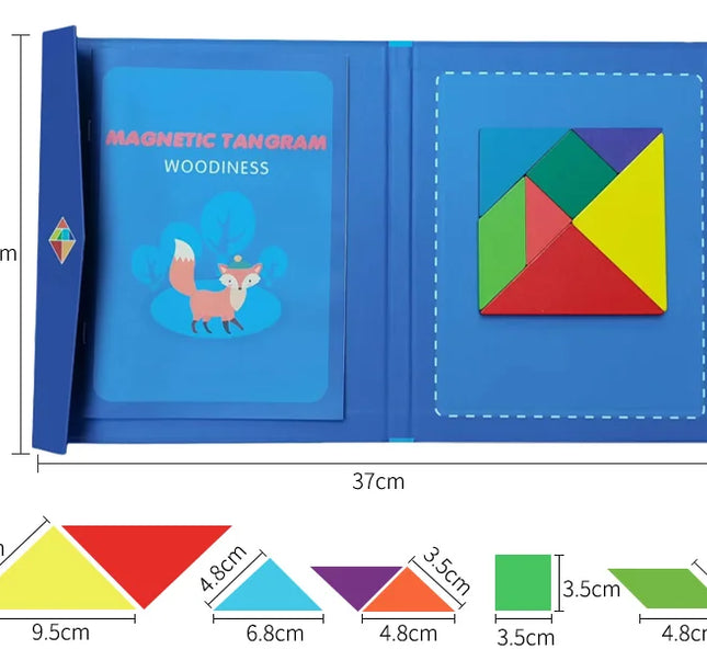 Wooden Magnetic Tangram Puzzle – Educational Montessori Book Toy for Children