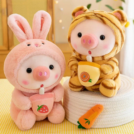 Cute Milk Tea Pig Plush Toy - Cartoon Animal Transformation Stuffed Doll, Kawaii Frog Plushie, Soft Hugging Pillow Gift