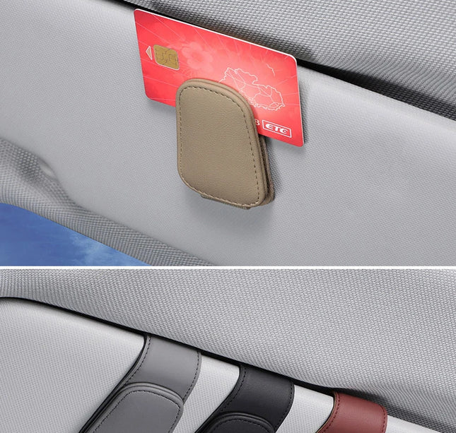 Car Eyeglass Holder Clip – Leather Magnetic Sun Visor Storage for Sunglasses