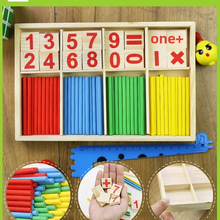Children's math teaching aids, counting sticks, arithmetic learning box, wooden educational toys, Montessori education