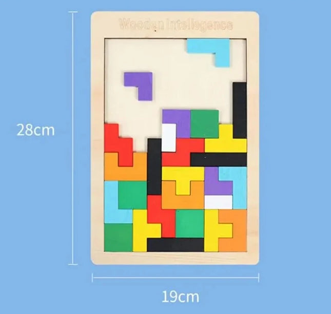 Wooden Blocks Puzzle Brain Teasers Toy Tangram Jigsaw Intelligence Colorful 3D Russian Blocks Montessori Educational