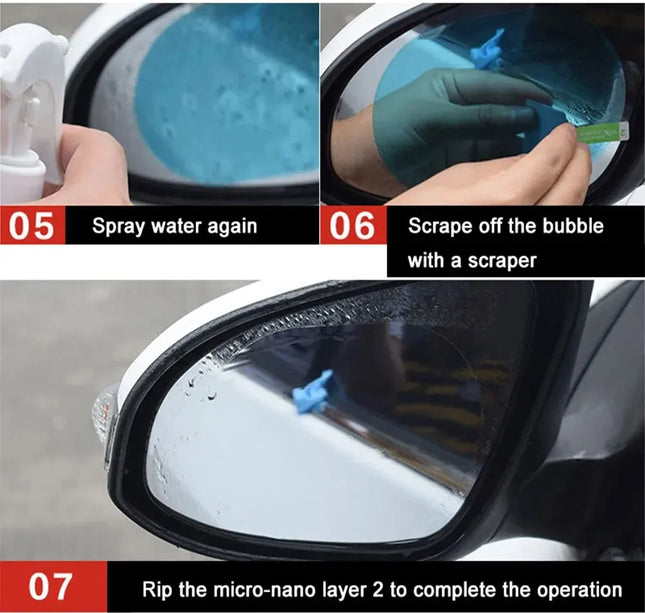 Rearview Mirror & Side Window Film – 2pcs Anti-Fog Rainproof Car Protection Stickers