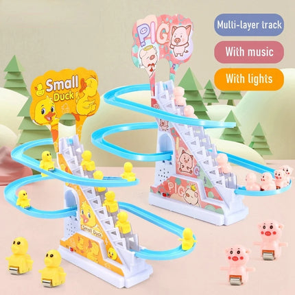 Kids Small Duck Electronic Climbing Stairs Track Toy Light Musical Slide Track Educational Toys for Boys Girls Christmas Gift