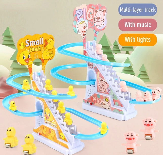 Kids Small Duck Electronic Climbing Stairs Track Toy Light Musical Slide Track Educational Toys for Boys Girls Christmas Gift
