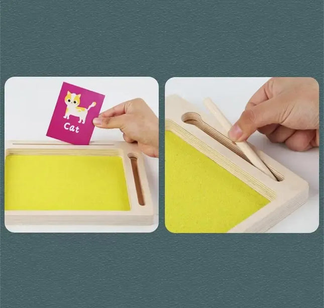 Montessori Wooden Sand Tray – Early Educational Writing Toy with Wooden Pen for Letters & Numbers Learning