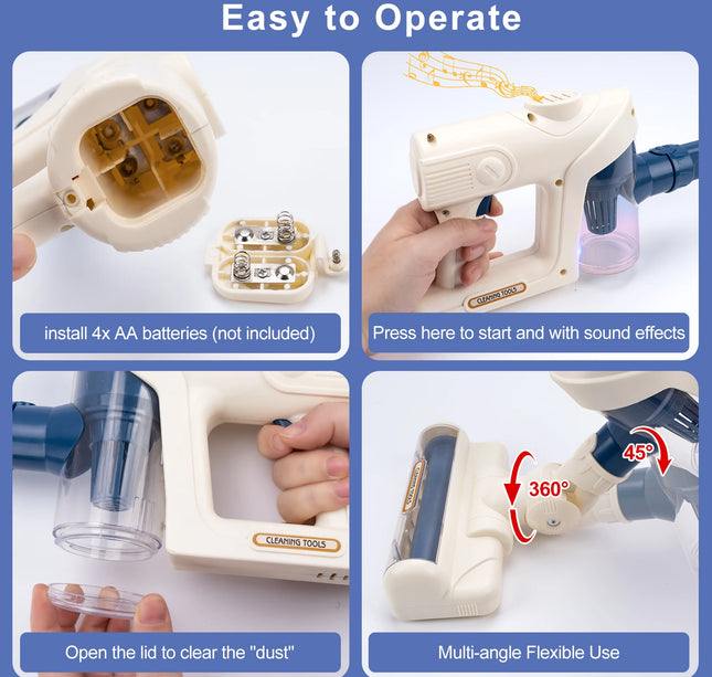 Electric Mini Vacuum With Light and Music Cleaner Simulation Housework Dust Catcher Educational Pretend Play Toys for Kids Gifts