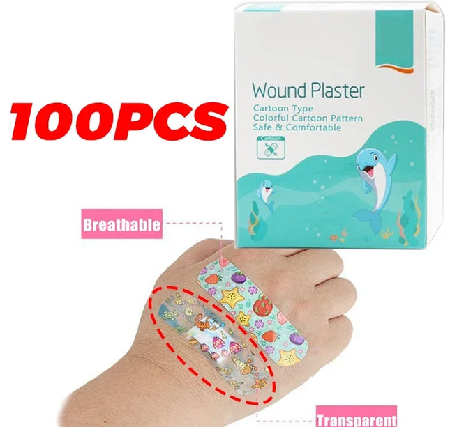 Kids Adhesive Bandages – 100pcs Cute Cartoon Waterproof Medical Strips for Children