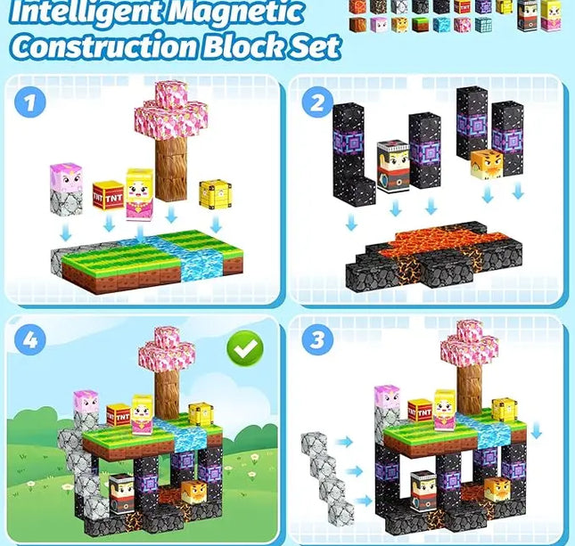 Magnetic Building Blocks Mine World Magnet Cube Set for Boy Girl Kid Age 3+ DIY Model Children STEM Educational Sensory Toy