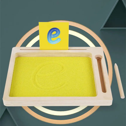 Montessori Wooden Sand Tray – Early Educational Writing Toy with Wooden Pen for Letters & Numbers Learning
