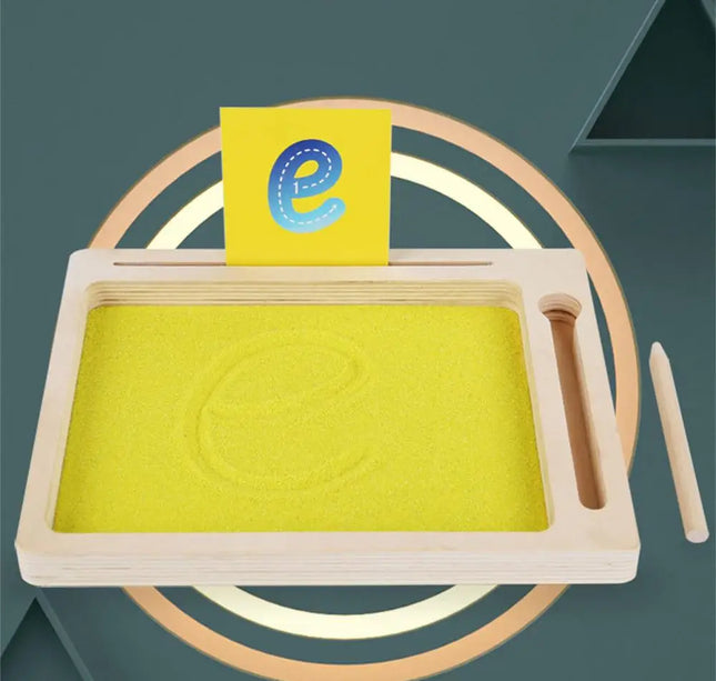 Montessori Wooden Sand Tray – Early Educational Writing Toy with Wooden Pen for Letters & Numbers Learning