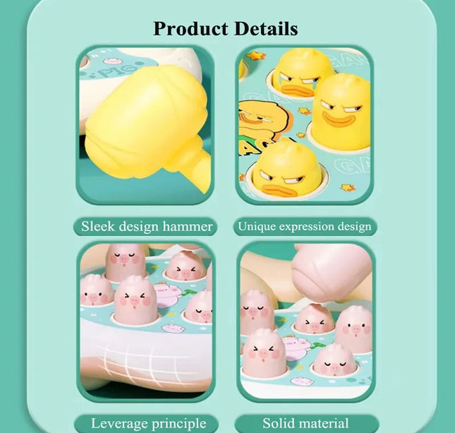 Montessori Animal Puzzle Toy – Duck/Frog/Pig with Hammer for Toddlers (12–24 Months)