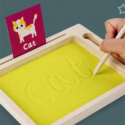Montessori Wooden Sand Tray – Early Educational Writing Toy with Wooden Pen for Letters & Numbers Learning