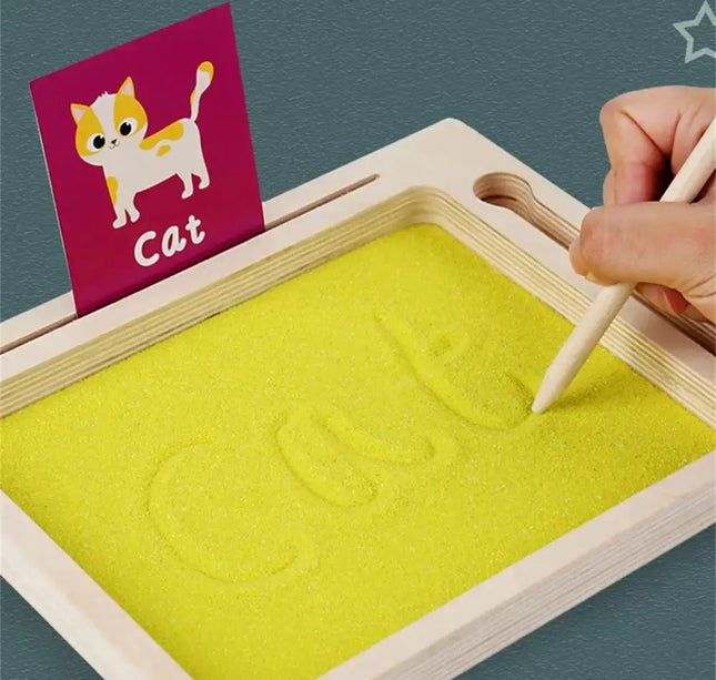 Montessori Wooden Sand Tray – Early Educational Writing Toy with Wooden Pen for Letters & Numbers Learning