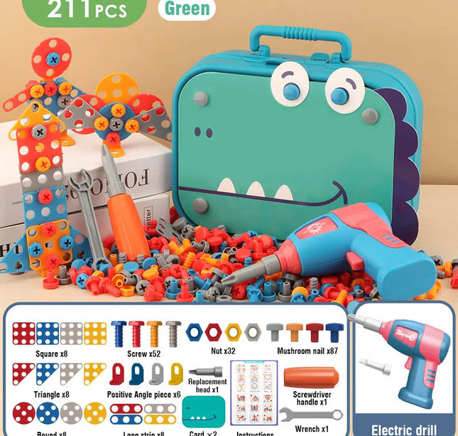 Children Toys Tool Set Electric Drill Screw Nut 3D Puzzle Toys Pretend Play Dinosaur Drilling Assembly Educational Toys for Boys