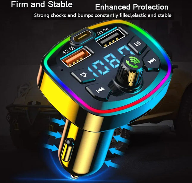Bluetooth FM Transmitter for Car – Wireless Audio Adapter with Mic, MP3 & 2.1A Dual USB Charger