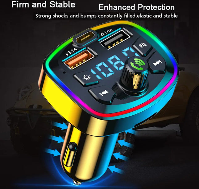 Car Bluetooth FM Transmitter – Wireless 5.0 Audio Receiver with Mic & Dual USB Fast Charger
