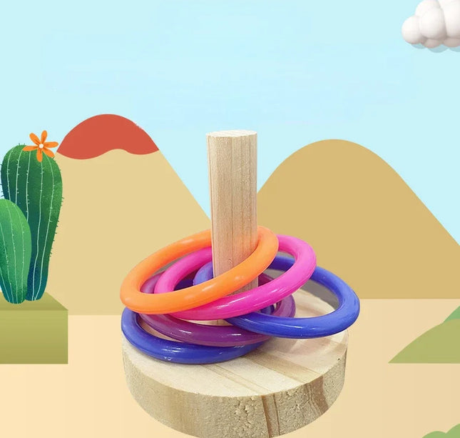 Wooden Parrot Ring Toy – Interactive Educational Exercise Toy for Parakeets & Birds, Random Color