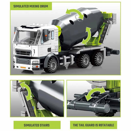 SEMBO Engineering Vehicle Building Kit – MOC Excavator & Mixer Truck Bricks Set for Boys DIY Educational Gifts