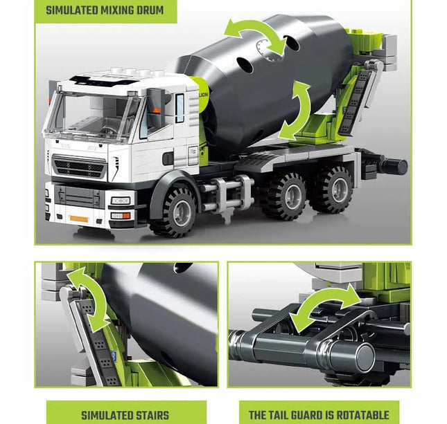 SEMBO Engineering Vehicle Building Kit – MOC Excavator & Mixer Truck Bricks Set for Boys DIY Educational Gifts