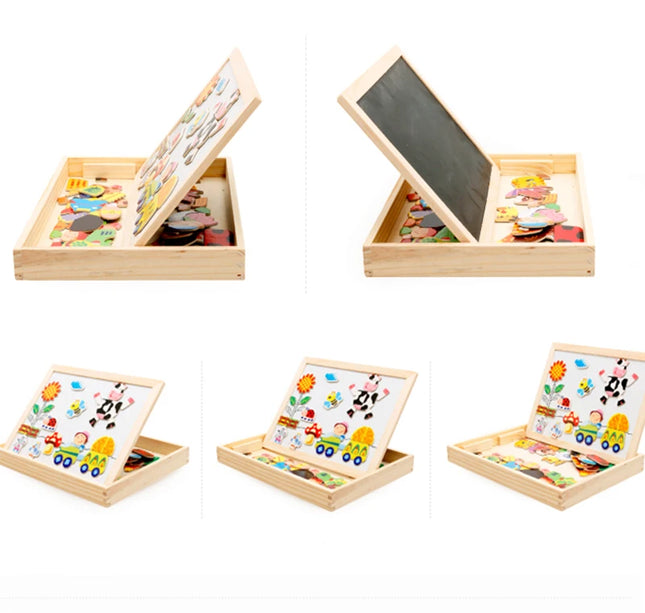 Wooden Multifunction Children Animal Puzzle Writing Magnetic Drawing Board Blackboard Learning Education Toys For Kids