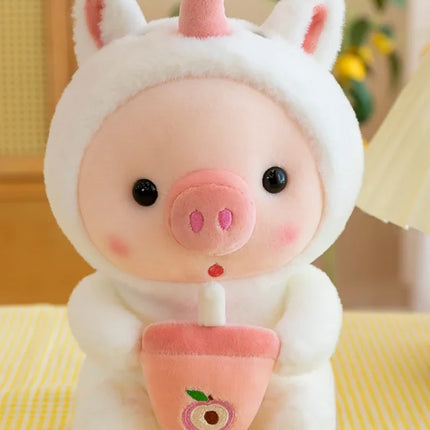Cute Milk Tea Pig Plush Toy - Cartoon Animal Transformation Stuffed Doll, Kawaii Frog Plushie, Soft Hugging Pillow Gift