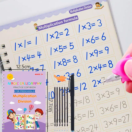 Reusable 3D Calligraphy Copybook – Math & English Letter Practice Educational Drawing Book for Kids