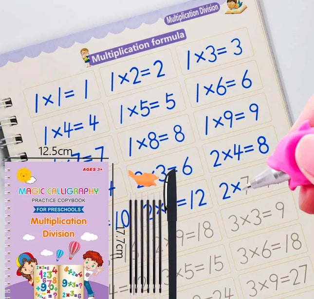 Reusable 3D Calligraphy Copybook – Math & English Letter Practice Educational Drawing Book for Kids