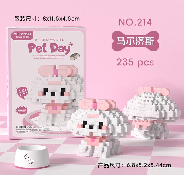 HUIQIBAO MINI Cute Pet Dog Cat Micro Building Block Model Set Kids City Cartoon Animal Diamond Bricks Educational Toys for Adult