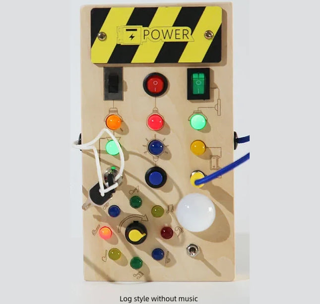 Montessori Wooden Busy Board – Sensory Training Toy with LED Lights & Switches for Early Learning Baby Gift