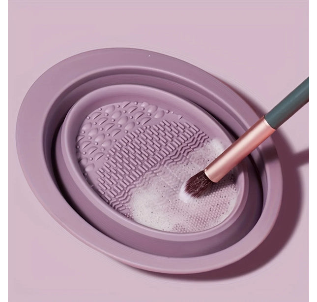 Silicone Folding Makeup Brush Scrub Bowl, Convenient Beauty Egg Cleaning Pad, Powder Puff Cleaning Bowl Tool