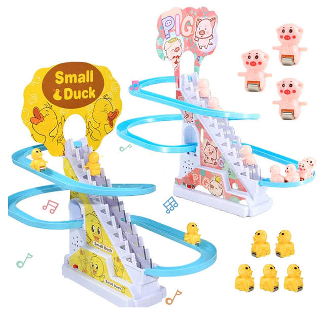 Kids Small Duck Electronic Climbing Stairs Track Toy Light Musical Slide Track Educational Toys for Boys Girls Christmas Gift