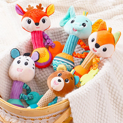 Baby Rattle Plush Toy – Soft Stuffed Animal Shaker with Crinkle & Squeaky Sensory Grip for Toddler Travel & Gifts