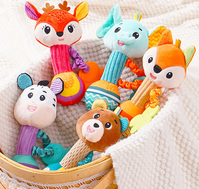 Baby Rattle Plush Toy – Soft Stuffed Animal Shaker with Crinkle & Squeaky Sensory Grip for Toddler Travel & Gifts