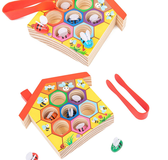 Wooden Bee Matching Game – Montessori Color Sorting Puzzle & Fine Motor Skill Toy for Early Education Gift