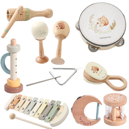 Montessori Musical Instruments Set – Wooden Drum & Xylophone Toys for Babies 0–12 Months Early Education