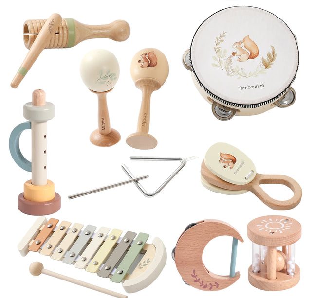 Montessori Musical Instruments Set – Wooden Drum & Xylophone Toys for Babies 0–12 Months Early Education