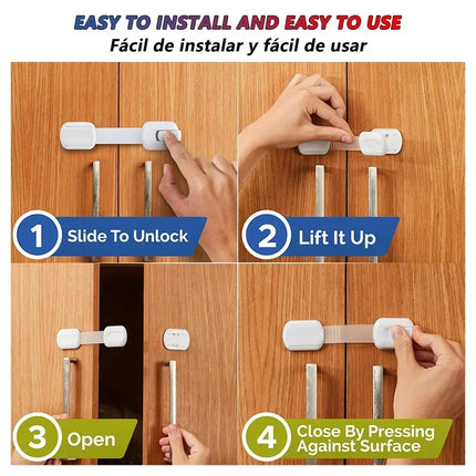 Child Safety Locks – Adhesive Baby Proofing Straps for Cabinets, Drawers & Doors