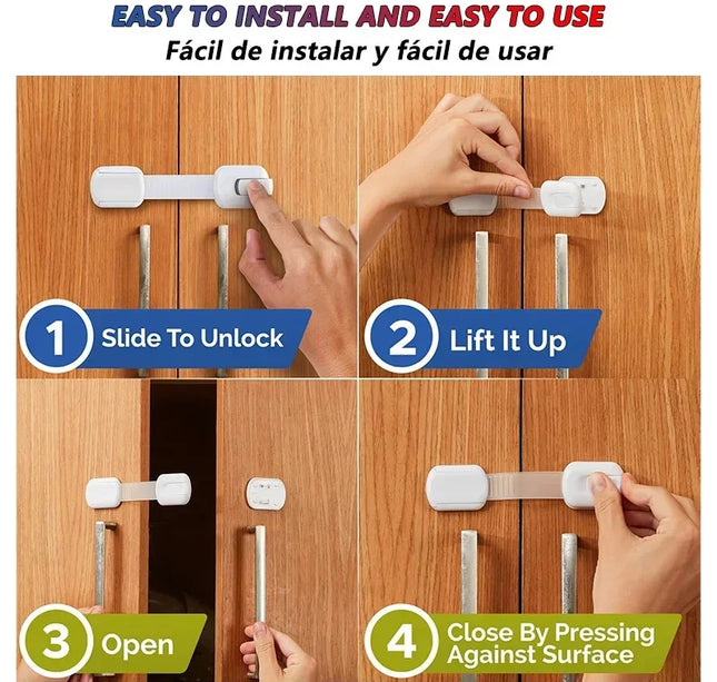 Child Safety Locks – Adhesive Baby Proofing Straps for Cabinets, Drawers & Doors