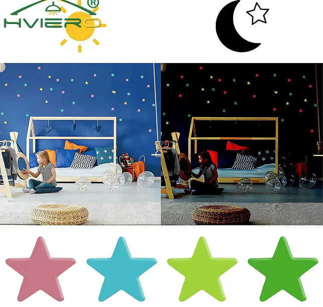 Luminous Star Wall Stickers – 50/100pcs 3cm Glow Decor for Kids & Parties