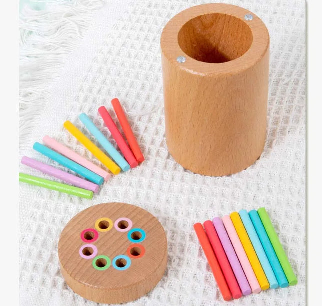 Montessori Wooden Matching Toy – Color Sorting & Balance Stick Educational Set for Kids Fine Motor & Math Skills