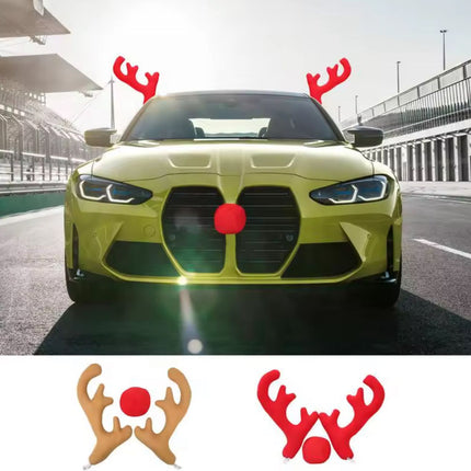 Big Reindeer Red Antlers+Nose Antlers Auto Car Christmas Decor Accessories