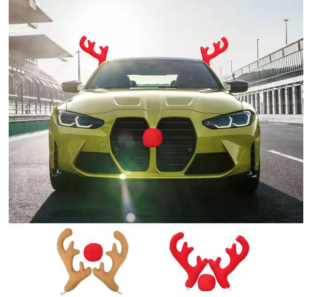 Big Reindeer Red Antlers+Nose Antlers Auto Car Christmas Decor Accessories