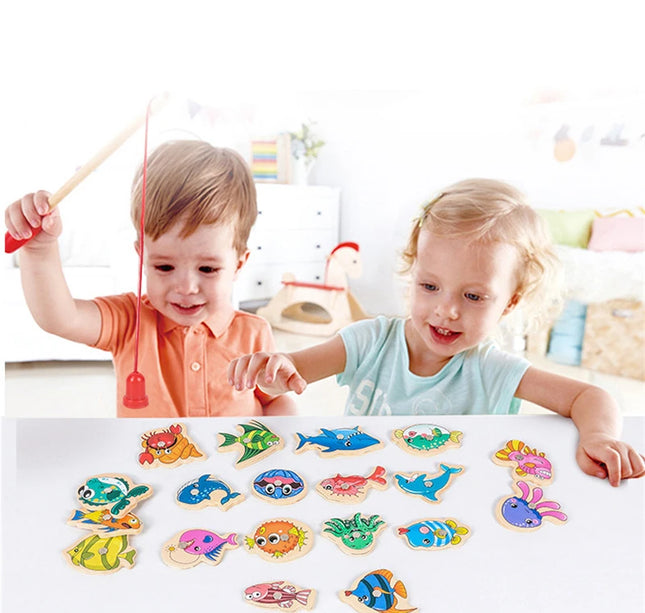 Montessori Wooden Fishing Toys For Children Magnetic Marine Life Cognition Fish Games Parent-Child Interactive Educational Toy