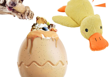 Juguetes para perros Hihope para masticadores agresivos (2 unidades) - Perros grandes - Juguetes indestructibles de caucho natural - Pato de peluche chirriante - Juguetes para masticar para la dentición