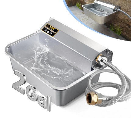 Dispensador automático de agua para perros PETIMI de 2 galones, de acero inoxidable 304, para interiores y exteriores, grande, para mascotas y ganado, con boca ancha antivuelco y llenado automático, compatible con grifo GHT de 3/4".