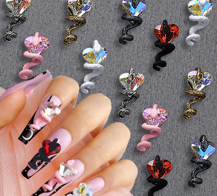 12pc Y2k Heart & Snake Nail Charm Set